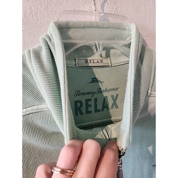 Tommy Bahama Relax 1/4 Zip Pullover Mens M Green LONGSleeve Sweater 100% Cotton - Picture 5 of 7